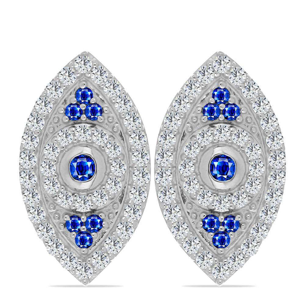 Cercei din Argint 925 ( 2.88 grame ) cu Safir Albastru Australian și Topaz Alb 0.84 Carate 1 