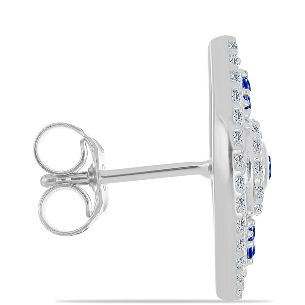 Cercei din Argint 925 ( 2.88 grame ) cu Safir Albastru Australian și Topaz Alb 0.84 Carate 2 