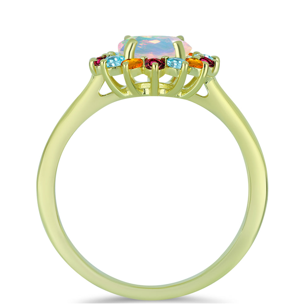 Inel din Argint 925 Placat cu Aur ( 2.65 grame ) cu Opal Welo și Turmalină Chakra 1.73 Carate