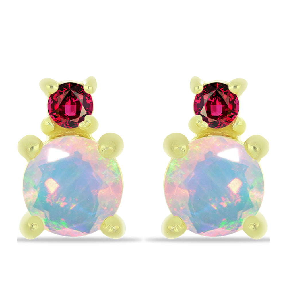 Cercei din Argint 925 Placat cu Aur ( 1.06 grame ) cu Opal Welo și Turmalină Chakra 0.39 Carate 1 