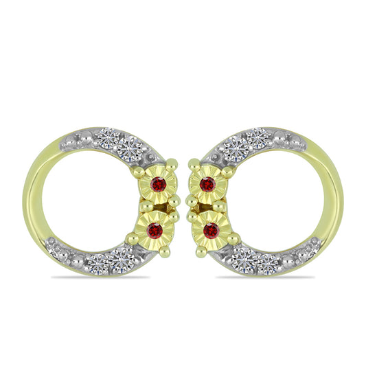 Cercei din Argint 925 Placat cu Aur ( 2.28 grame ) cu Diamant Roșu și Diamant Alb 0.21 Carate