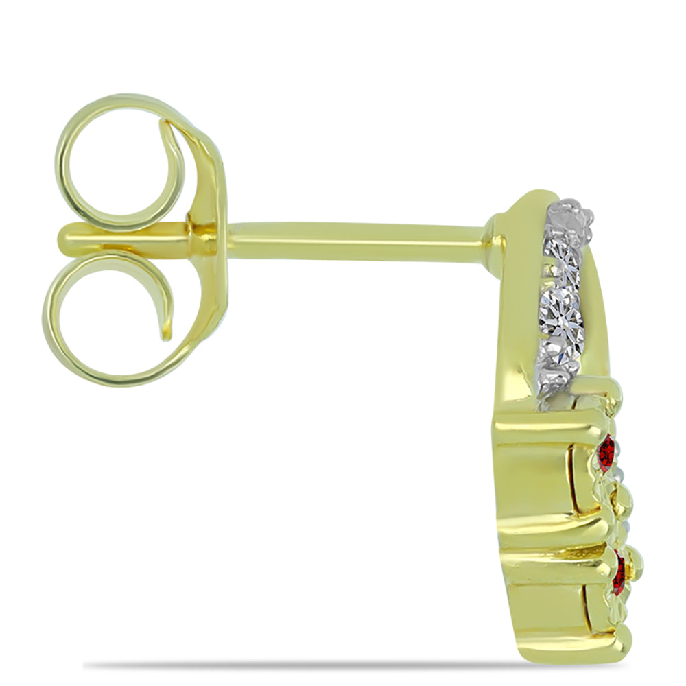 Cercei din Argint 925 Placat cu Aur ( 2.28 grame ) cu Diamant Roșu și Diamant Alb 0.21 Carate 2 