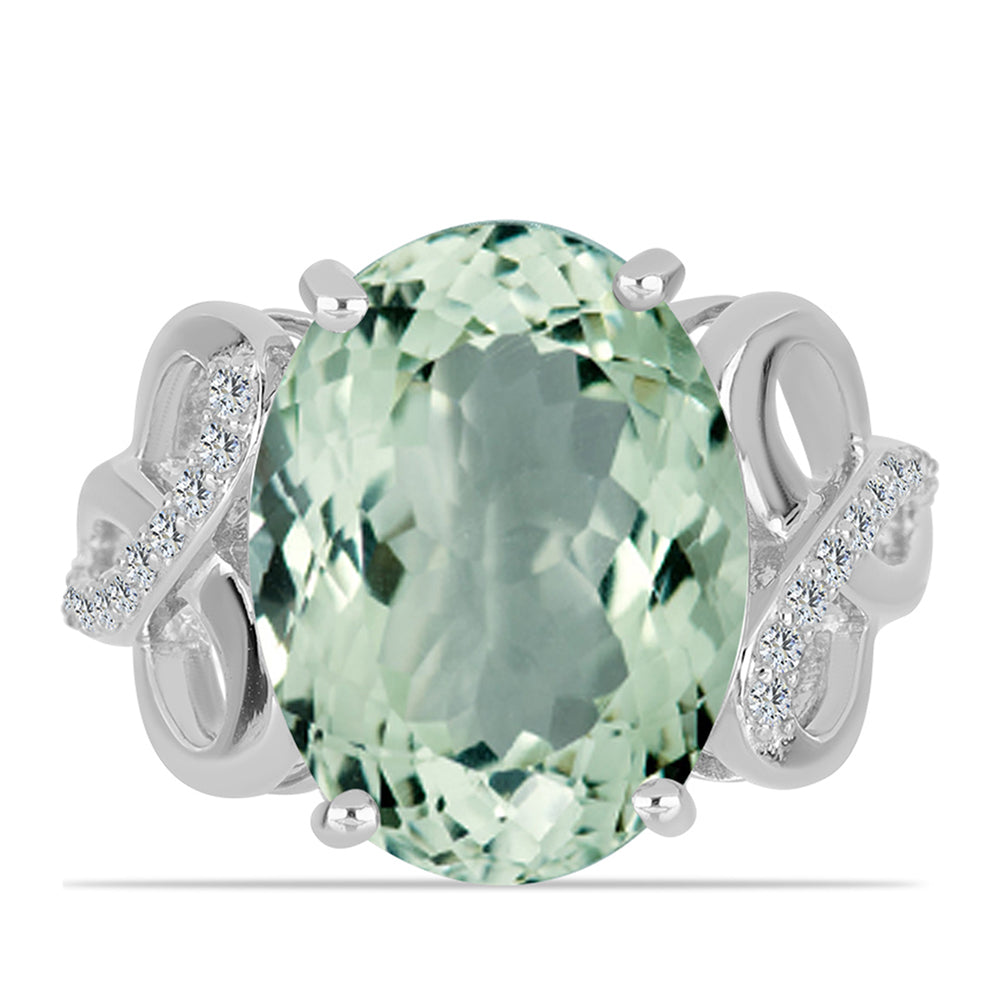 Inel din Argint 925 ( 3.66 grame ) cu Ametist Verde și Topaz Alb 7.7 Carate