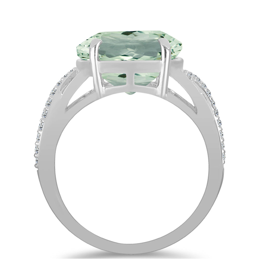 Inel din Argint 925 ( 3.66 grame ) cu Ametist Verde și Topaz Alb 7.7 Carate 2 