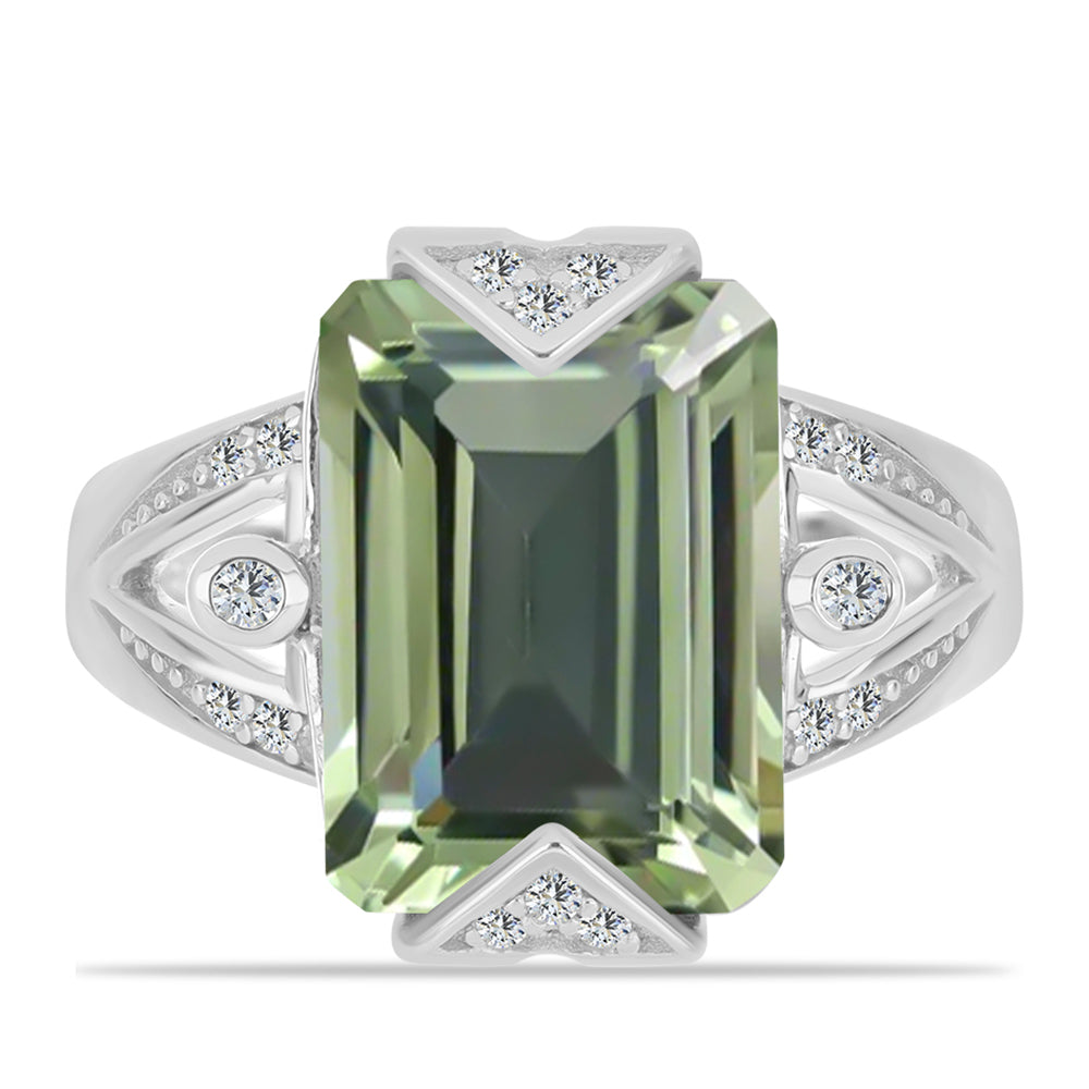 Inel din Argint 925 ( 4.33 grame ) cu Ametist Verde și Topaz Alb 6.05 Carate 1 