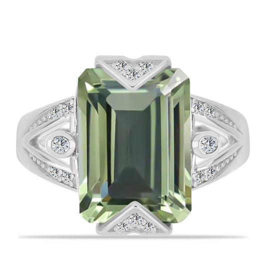 Inel din Argint 925 ( 4.33 grame ) cu Ametist Verde și Topaz Alb 6.05 Carate