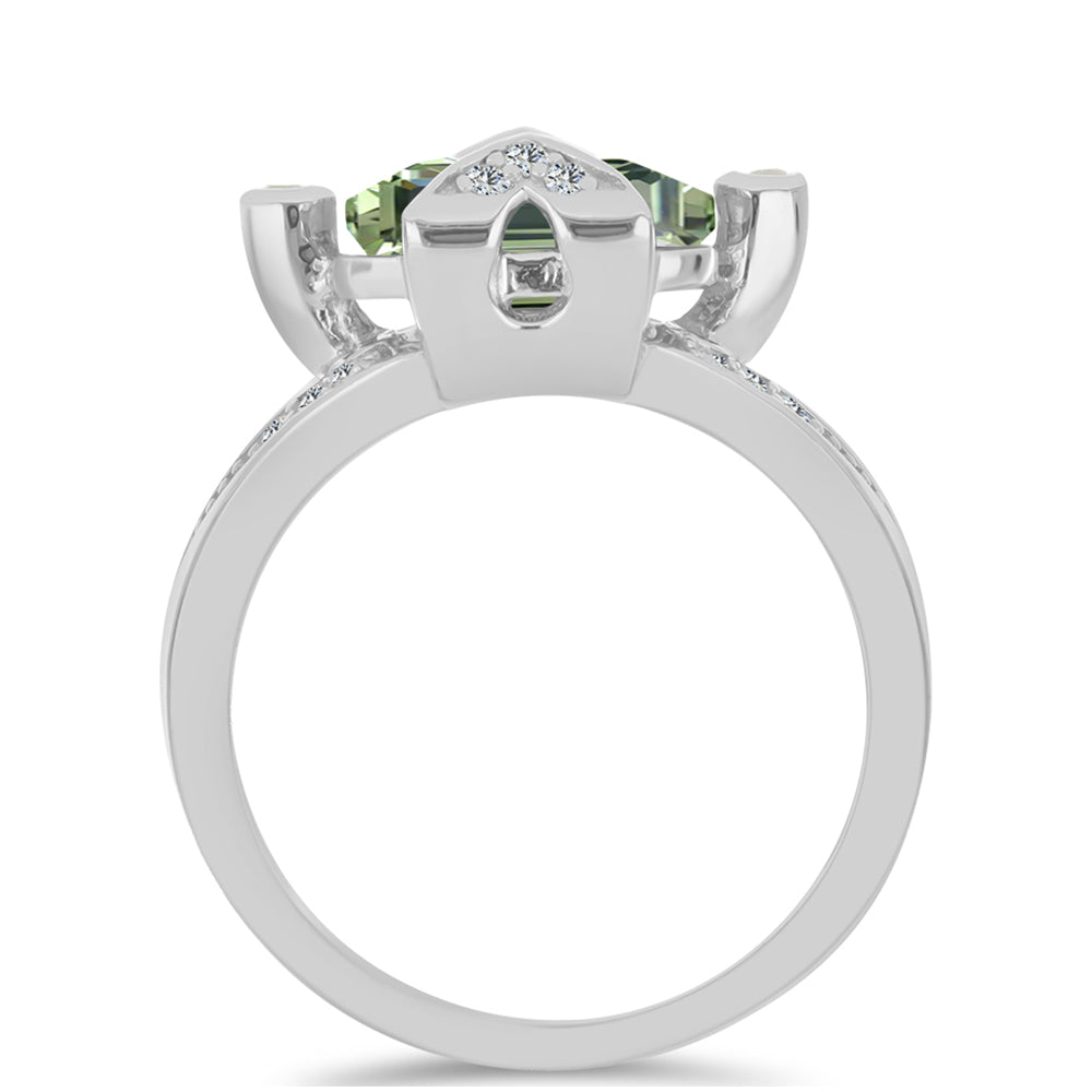 Inel din Argint 925 ( 4.33 grame ) cu Ametist Verde și Topaz Alb 6.05 Carate