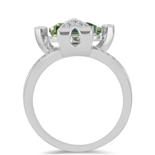 Inel din Argint 925 ( 4.33 grame ) cu Ametist Verde și Topaz Alb 6.05 Carate
