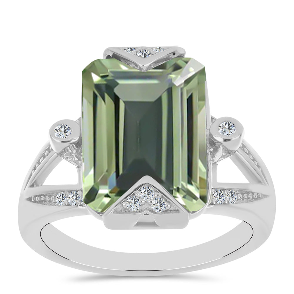 Inel din Argint 925 ( 4.33 grame ) cu Ametist Verde și Topaz Alb 6.05 Carate 3 