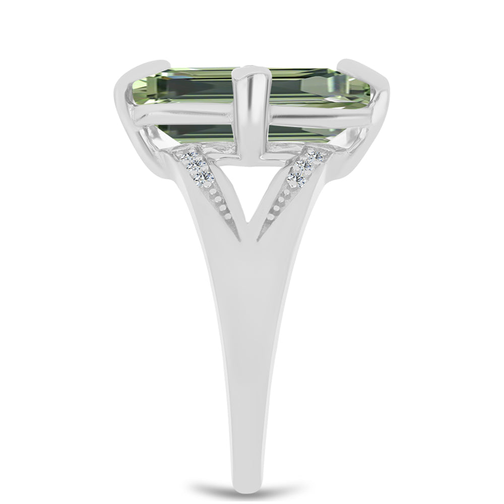 Inel din Argint 925 ( 4.33 grame ) cu Ametist Verde și Topaz Alb 6.05 Carate