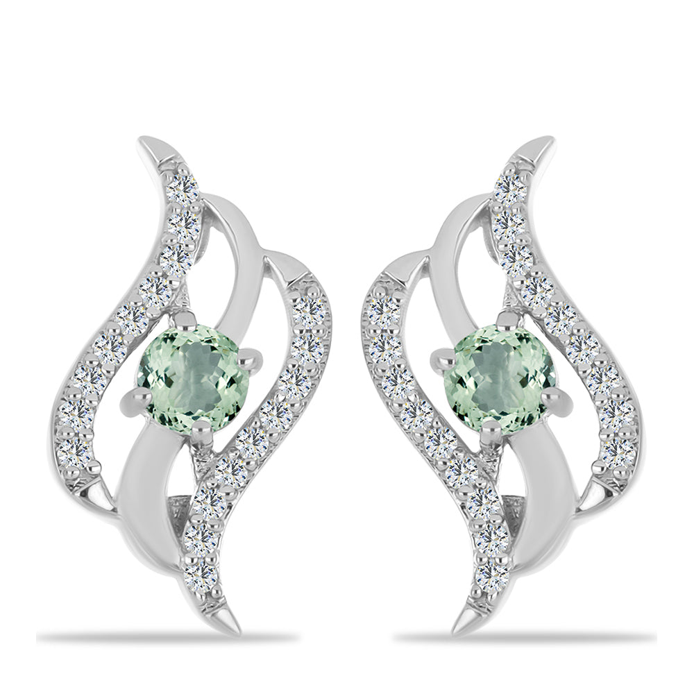 Cercei din Argint 925 ( 3.62 grame ) cu Ametist Verde și Topaz Alb 0.81 Carate 1 