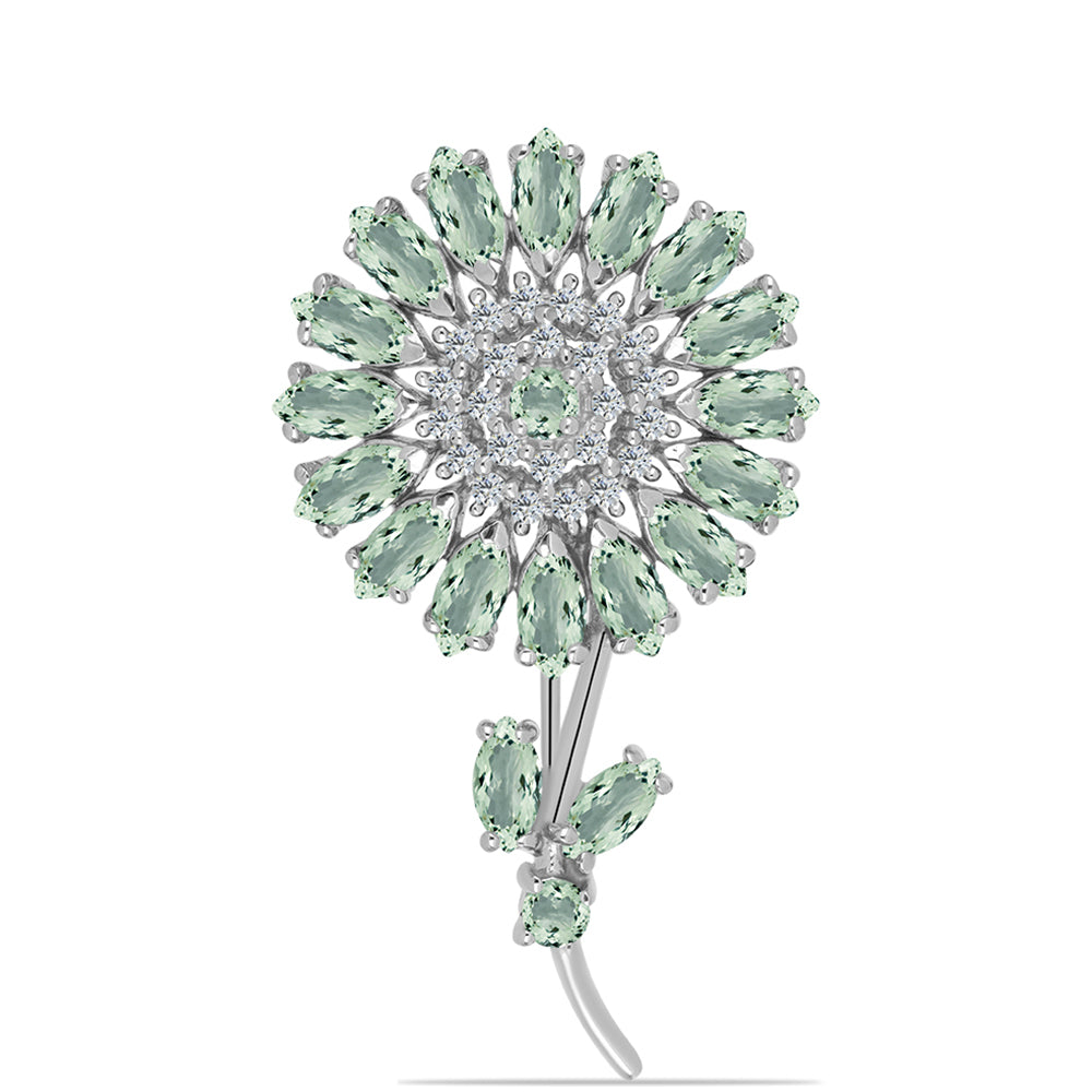 Broşă din Argint 925 ( 6.04 grame ) cu Ametist Verde și Topaz Alb 4.72 Carate 1 