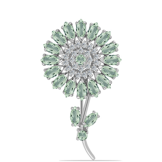 Broşă din Argint 925 ( 6.04 grame ) cu Ametist Verde și Topaz Alb 4.72 Carate