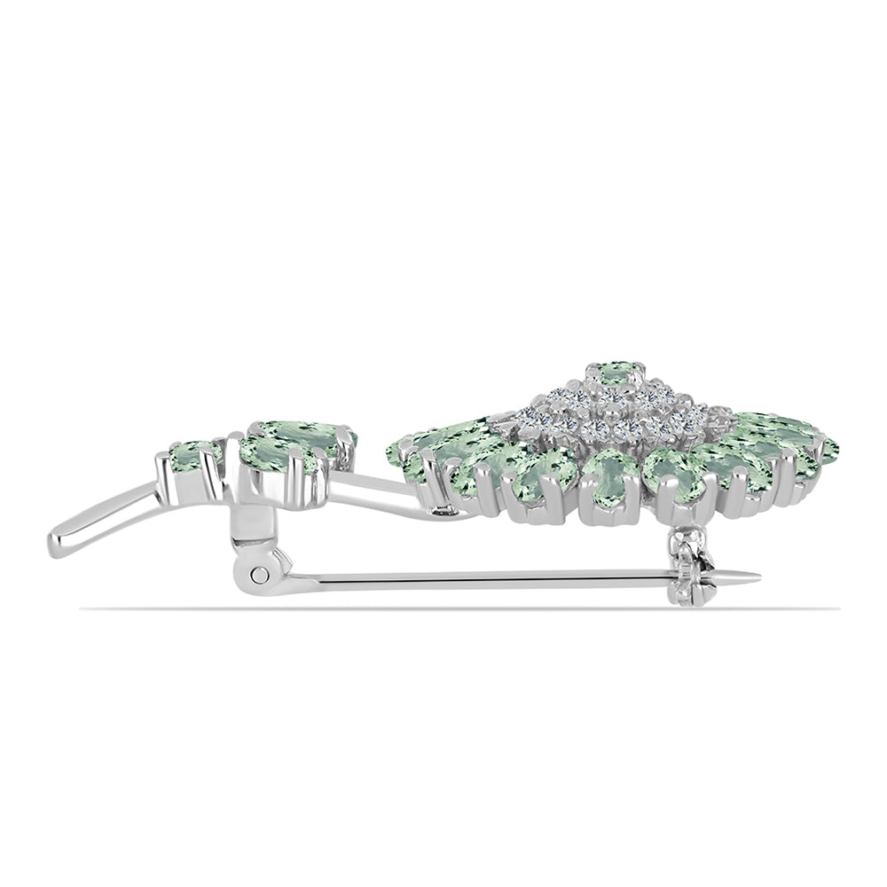 Broşă din Argint 925 ( 6.04 grame ) cu Ametist Verde și Topaz Alb 4.72 Carate 2 