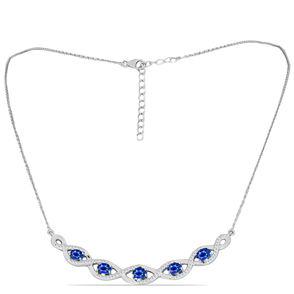 Colier din Argint 925 ( 7.28 grame ) cu Safir Albastru Australian și Topaz Alb 3.27 Carate 1 