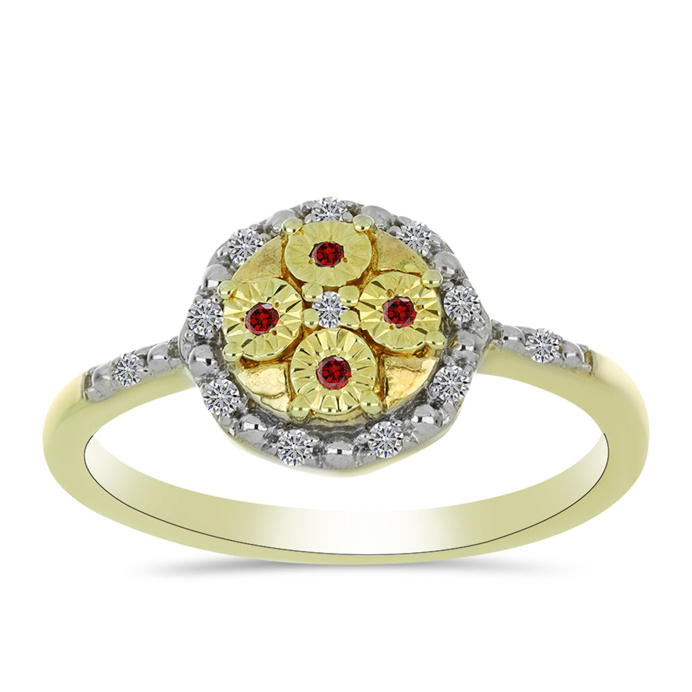 Inel din Argint 925 Placat cu Aur ( 2.4 grame ) cu Diamant Roșu și Diamant Alb 0.14 Carate 3 