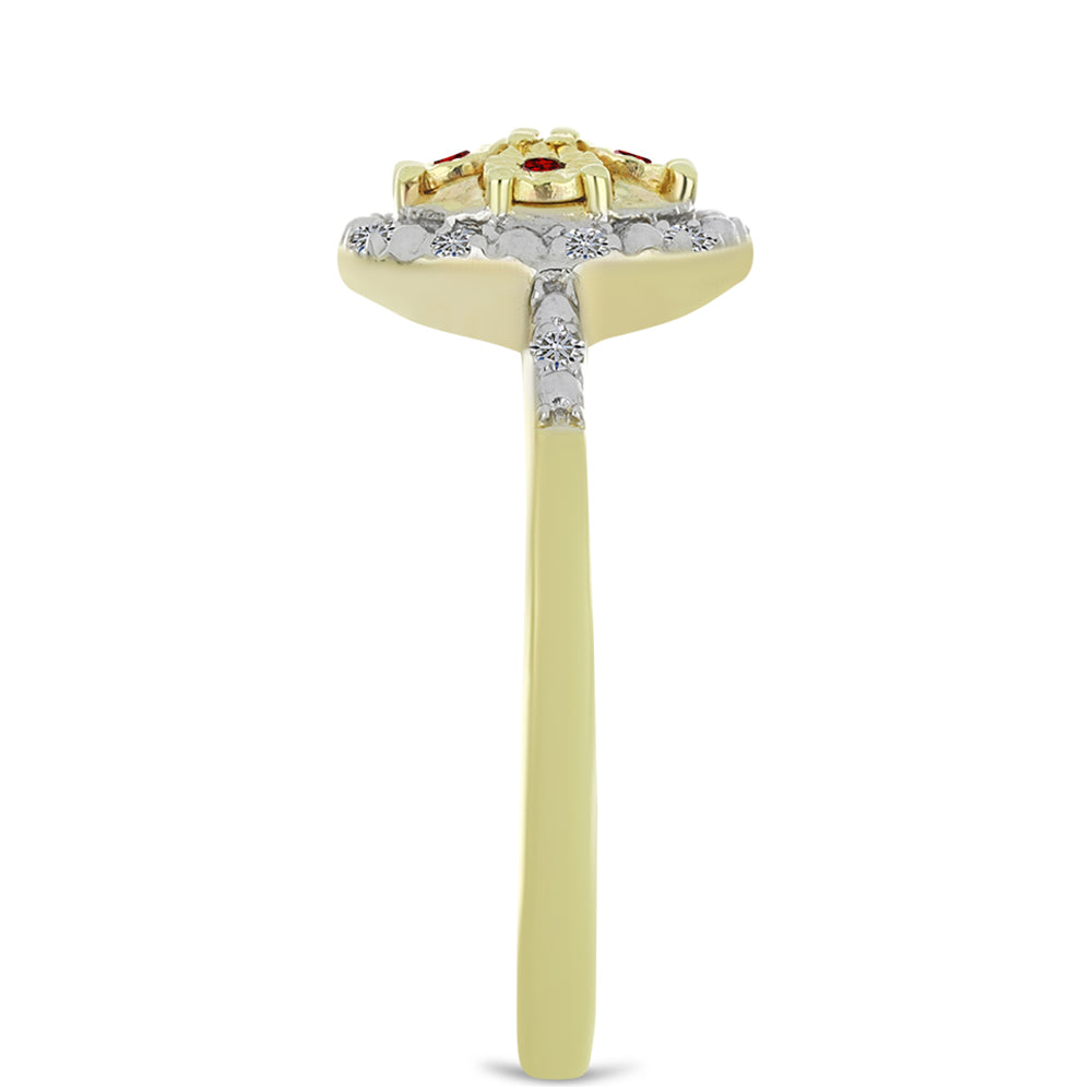 Inel din Argint 925 Placat cu Aur ( 2.4 grame ) cu Diamant Roșu și Diamant Alb 0.14 Carate 4 