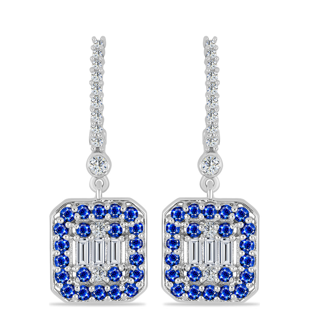 Cercei din Argint 925 ( 6.46 grame ) cu Safir Albastru Australian și Topaz Alb 3.23 Carate 1 