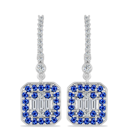 Cercei din Argint 925 ( 6.46 grame ) cu Safir Albastru Australian și Topaz Alb 3.23 Carate