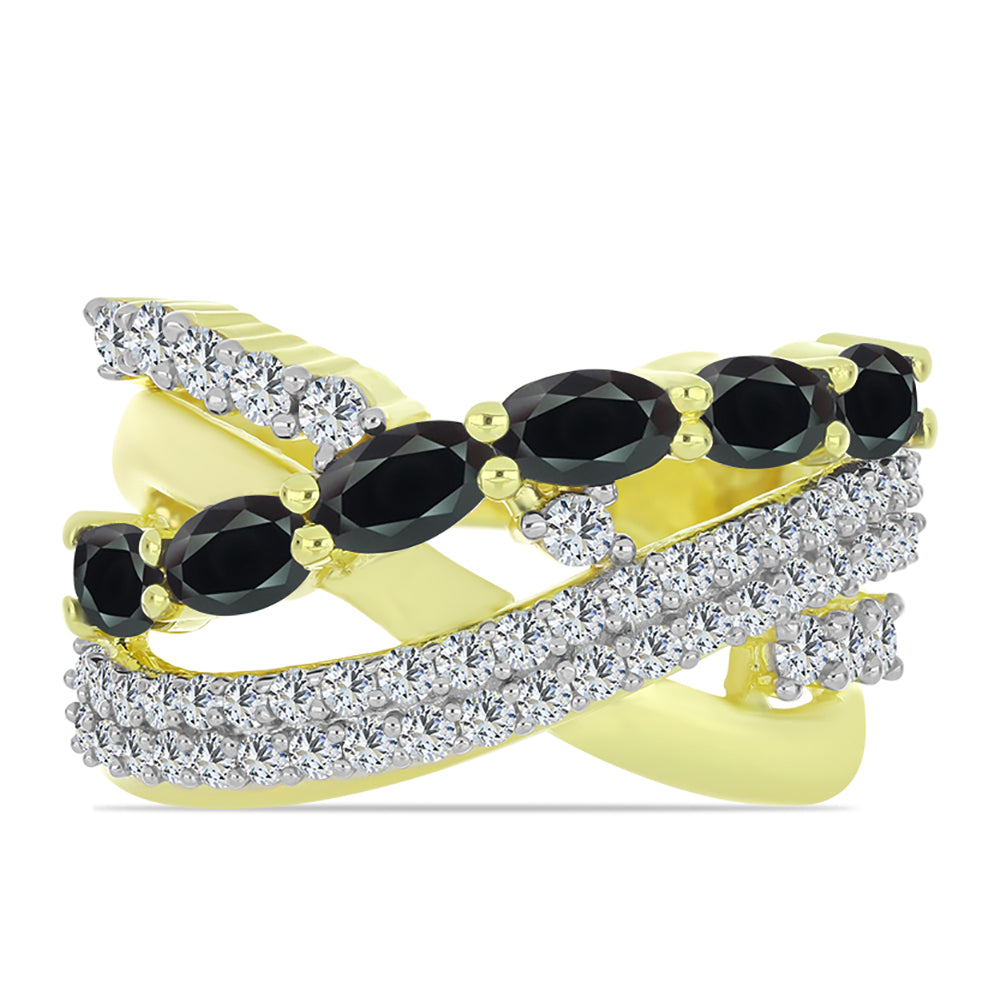 Inel din Argint 925 Placat cu Aur ( 6.61 grame ) cu Obsidian și Topaz Alb 2.14 Carate