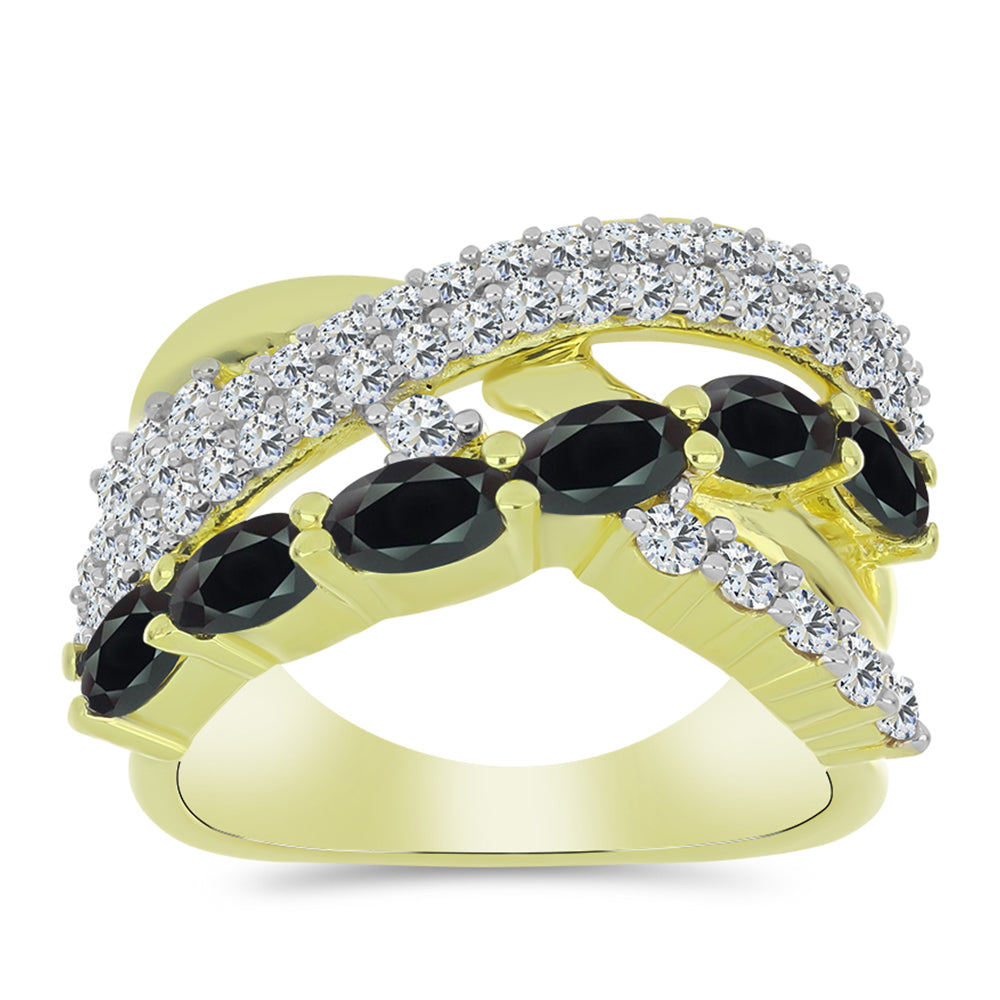 Inel din Argint 925 Placat cu Aur ( 6.61 grame ) cu Obsidian și Topaz Alb 2.14 Carate 3 