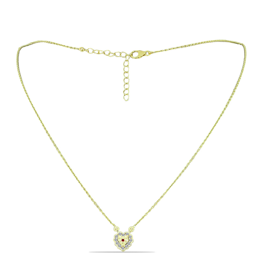 Colier din Argint 925 Placat cu Aur ( 3.08 grame ) cu Diamant Roșu și Diamant Alb 0.2 Carate 1 