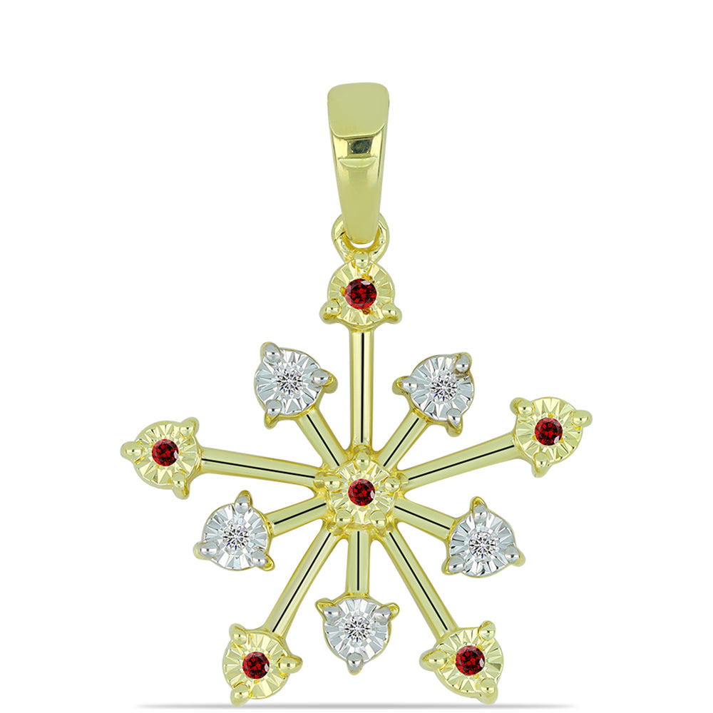 Pandantiv din Argint 925 Placat cu Aur ( 2.19 grame ) cu Diamant Roșu și Diamant Alb 0.07 Carate 1 