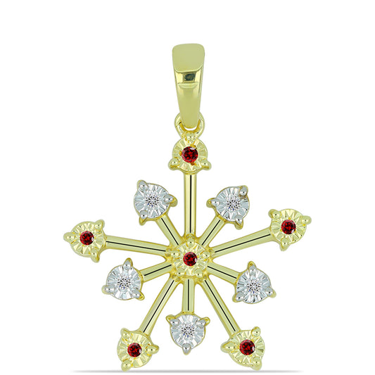 Pandantiv din Argint 925 Placat cu Aur ( 2.19 grame ) cu Diamant Roșu și Diamant Alb 0.07 Carate