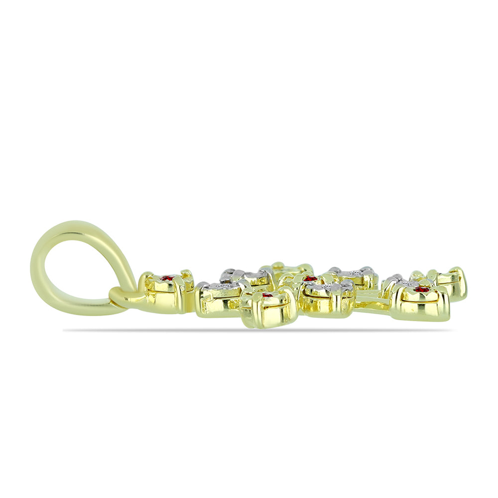 Pandantiv din Argint 925 Placat cu Aur ( 2.19 grame ) cu Diamant Roșu și Diamant Alb 0.07 Carate 2 