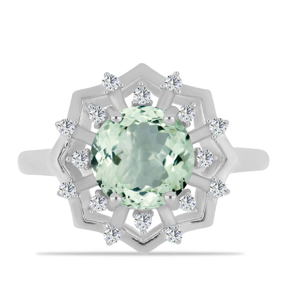 Inel din Argint 925 ( 3.73 grame ) cu Ametist Verde și Topaz Alb 2.81 Carate 1 