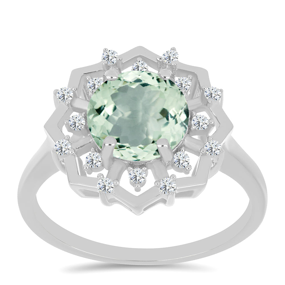 Inel din Argint 925 ( 3.73 grame ) cu Ametist Verde și Topaz Alb 2.81 Carate