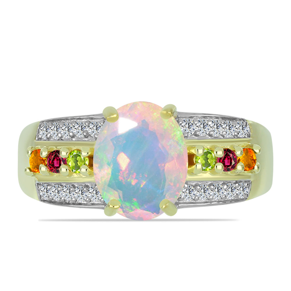 Inel din Argint 925 Placat cu Aur ( 3.55 grame ) cu Opal Welo și Turmalină Chakra 1.8 Carate