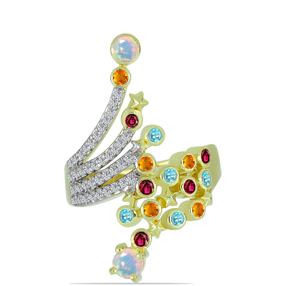 Inel din Argint 925 Placat cu Aur ( 6.56 grame ) cu Opal Welo și Turmalină Chakra 1.08 Carate