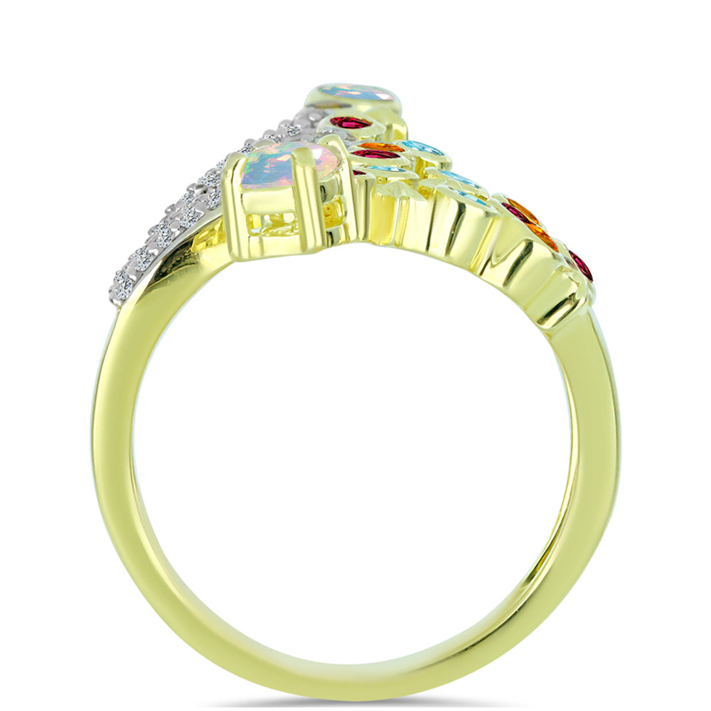 Inel din Argint 925 Placat cu Aur ( 6.56 grame ) cu Opal Welo și Turmalină Chakra 1.08 Carate 2 