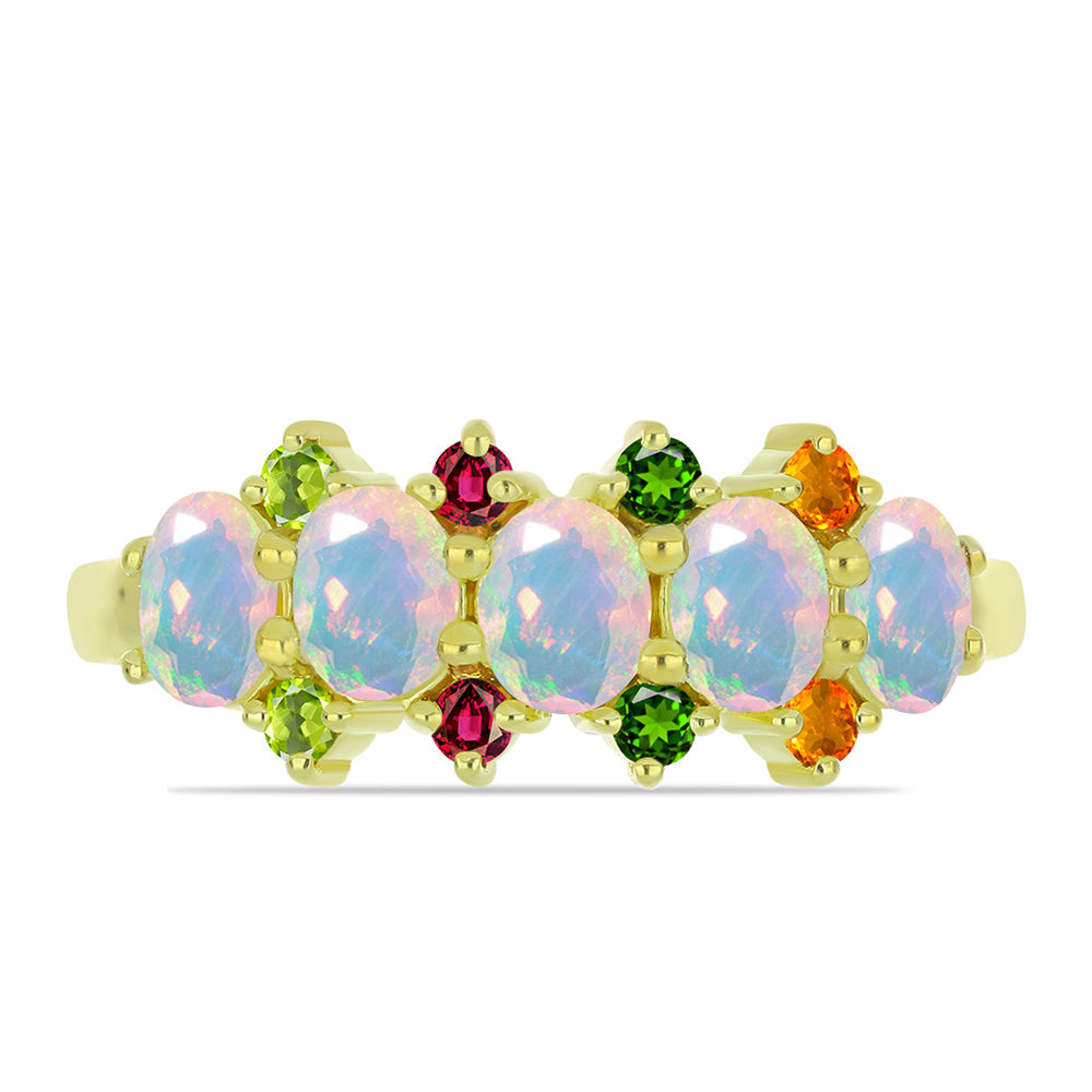Inel din Argint 925 Placat cu Aur ( 2.53 grame ) cu Opal Welo și Turmalină Chakra 1.46 Carate 2 