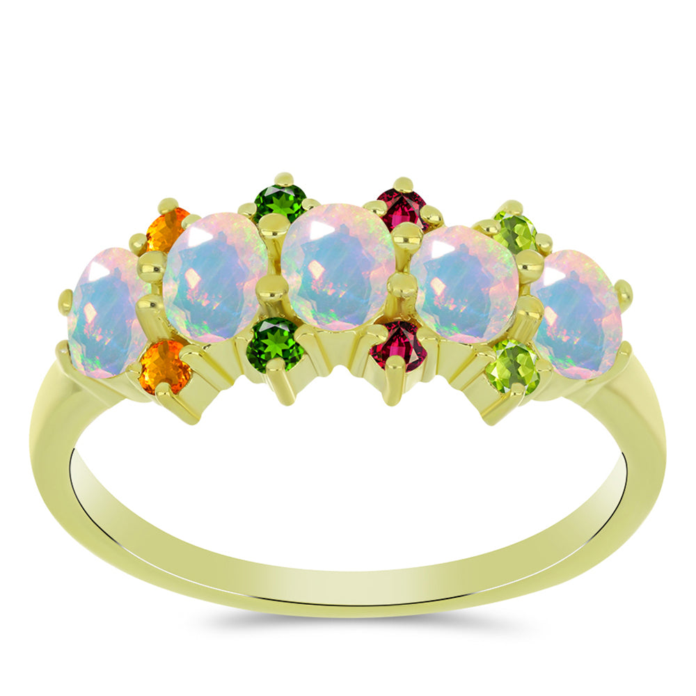 Inel din Argint 925 Placat cu Aur ( 2.53 grame ) cu Opal Welo și Turmalină Chakra 1.46 Carate