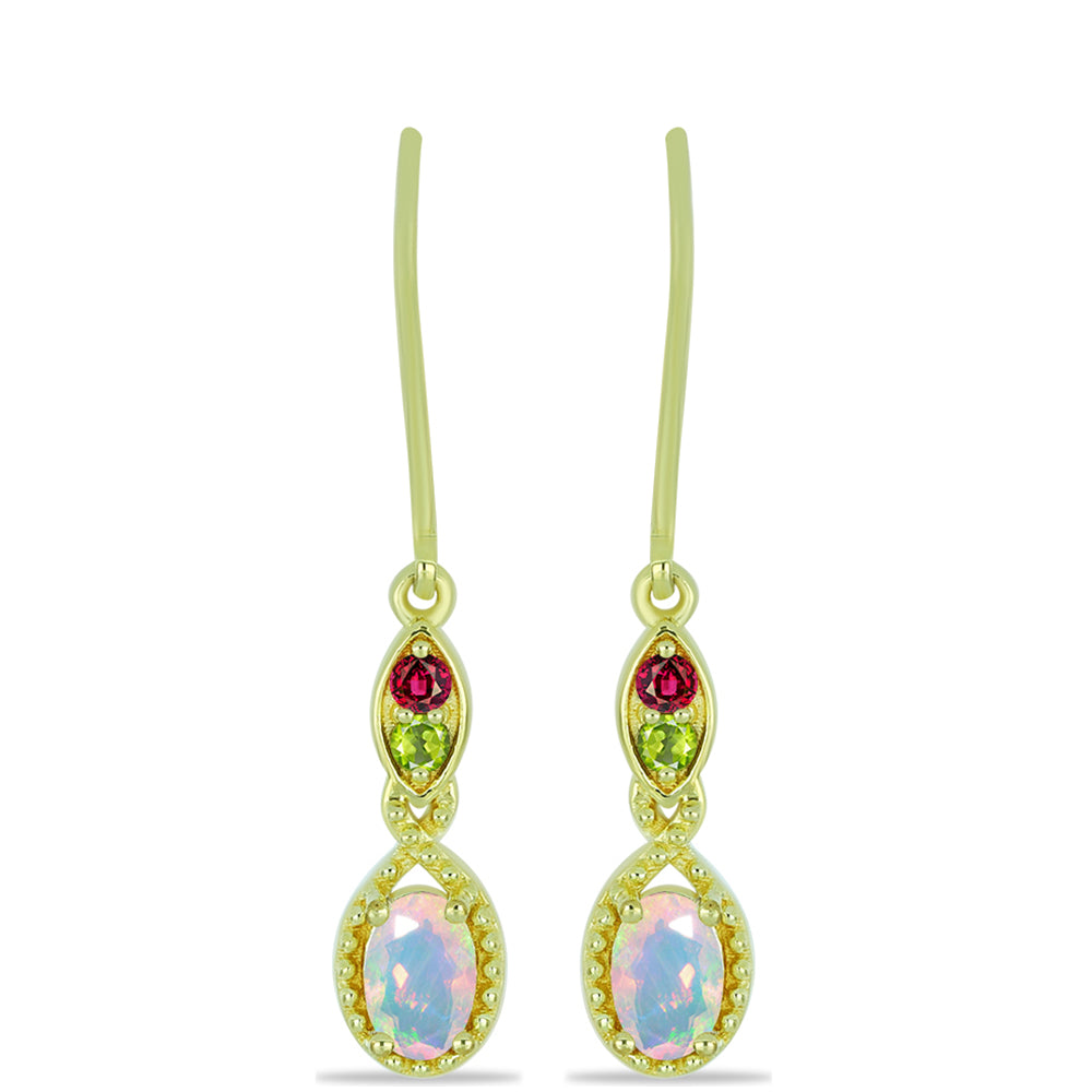 Cercei din Argint 925 Placat cu Aur ( 2.53 grame ) cu Opal Welo și Turmalină Chakra 0.74 Carate