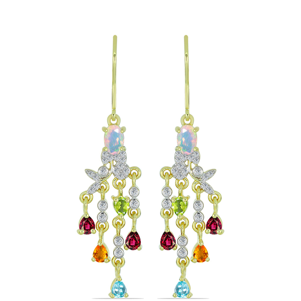 Cercei din Argint 925 Placat cu Aur ( 5.37 grame ) cu Opal Welo și Turmalină Chakra 2.35 Carate
