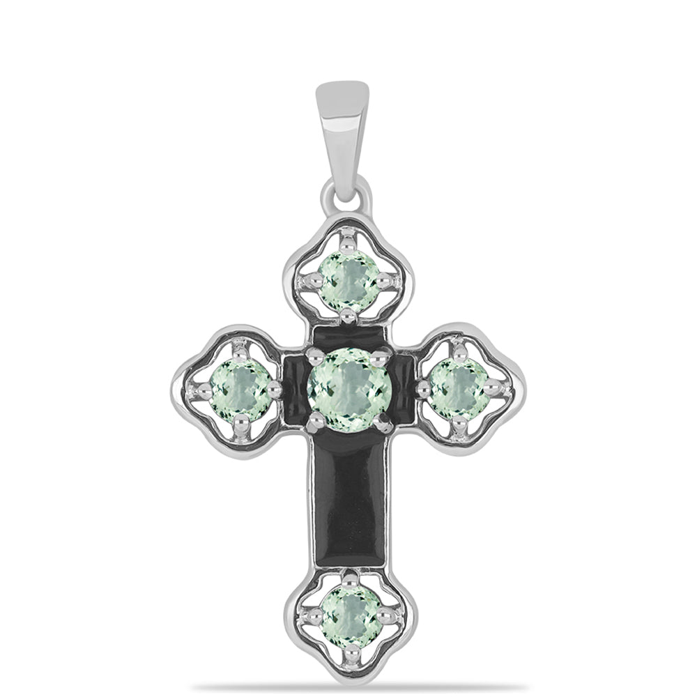 Cruce Pandantiv din Argint 925 ( 1.97 grame ) cu Ametist Verde 0.63 Carate