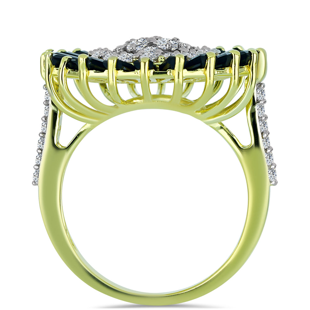 Inel din Argint 925 Placat cu Aur ( 6.37 grame ) cu Obsidian și Topaz Alb 5.34 Carate 2 