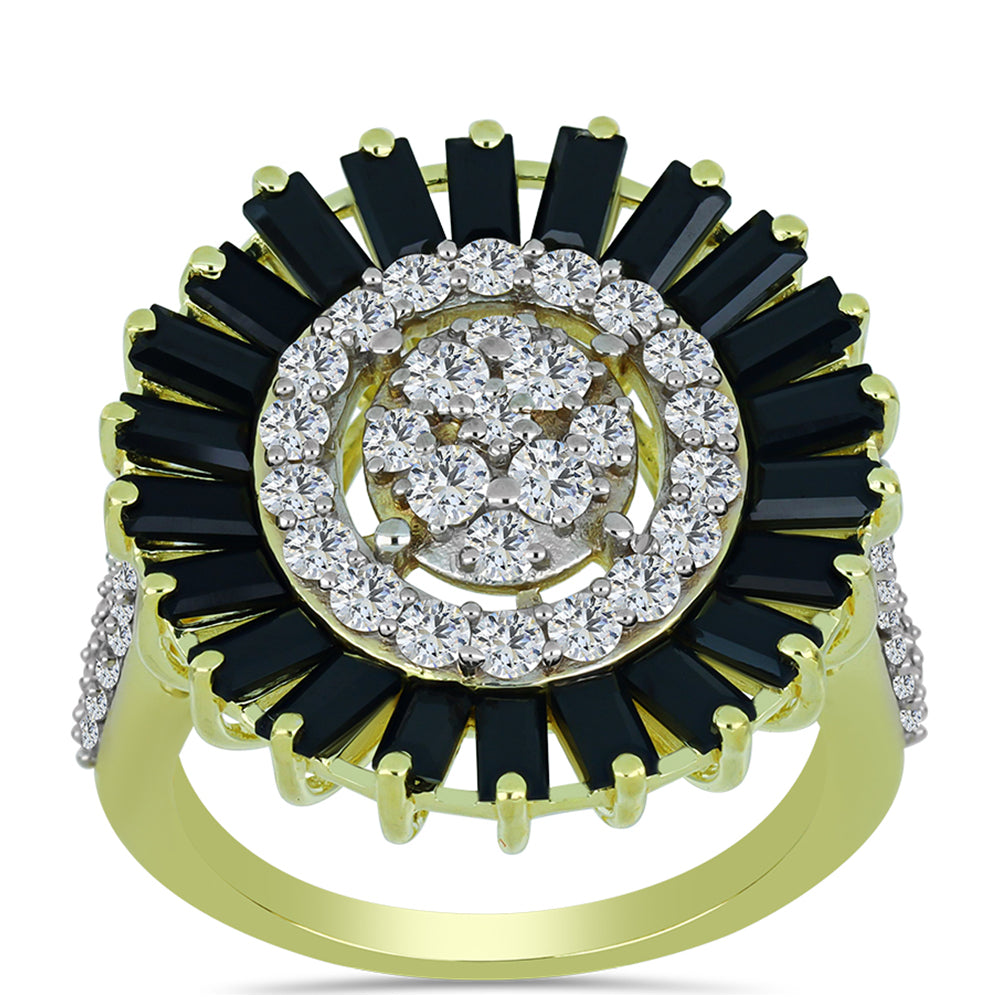 Inel din Argint 925 Placat cu Aur ( 6.37 grame ) cu Obsidian și Topaz Alb 5.34 Carate 3 