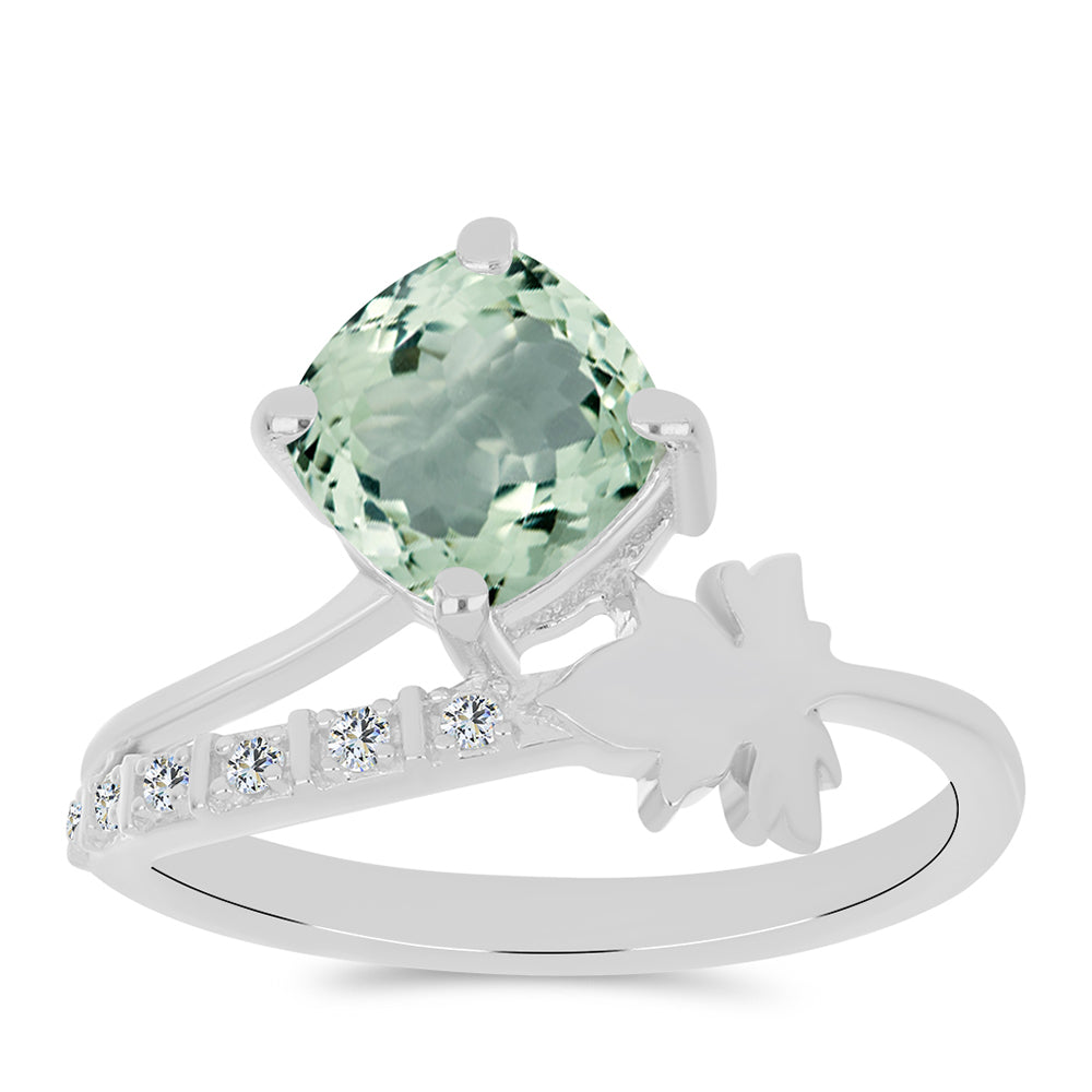 Inel din Argint 925 ( 2.38 grame ) cu Ametist Verde și Topaz Alb 1.4 Carate