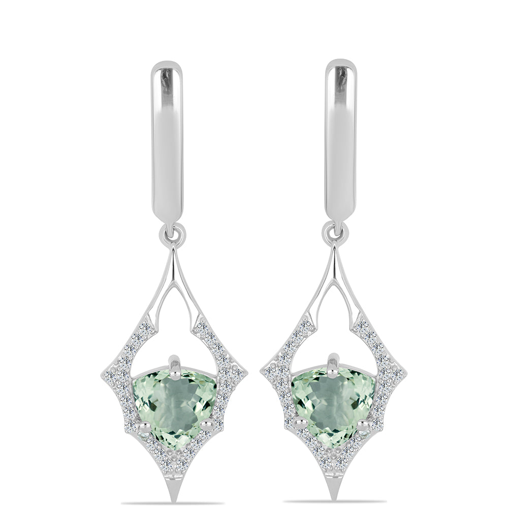Cercei din Argint 925 ( 5.77 grame ) cu Ametist Verde și Topaz Alb 3.3 Carate 1 