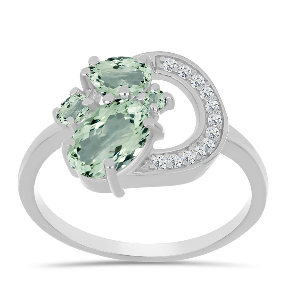 Inel din Argint 925 ( 2.35 grame ) cu Ametist Verde și Topaz Alb 1.75 Carate