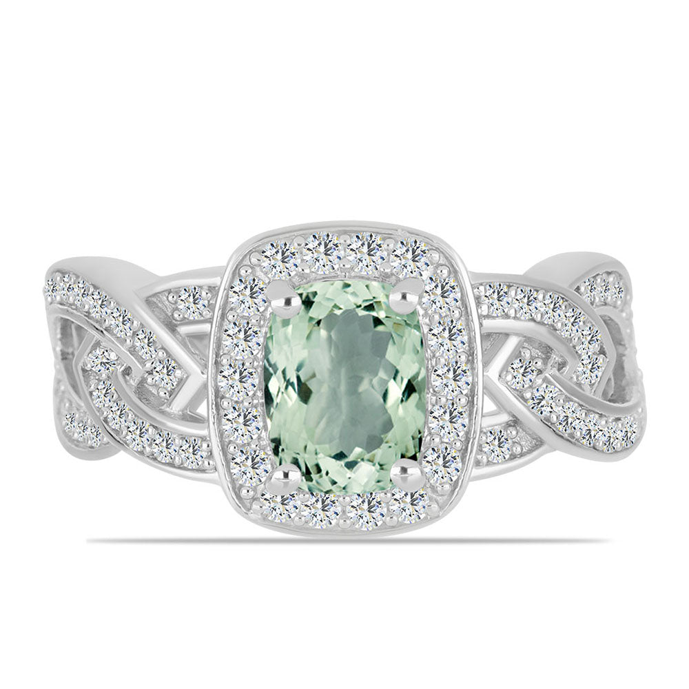 Inel din Argint 925 ( 3.72 grame ) cu Ametist Verde și Topaz Alb 1.99 Carate 1 