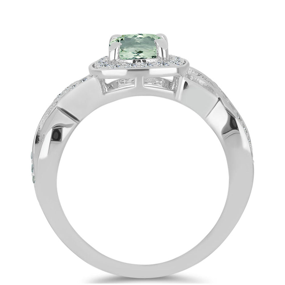 Inel din Argint 925 ( 3.72 grame ) cu Ametist Verde și Topaz Alb 1.99 Carate