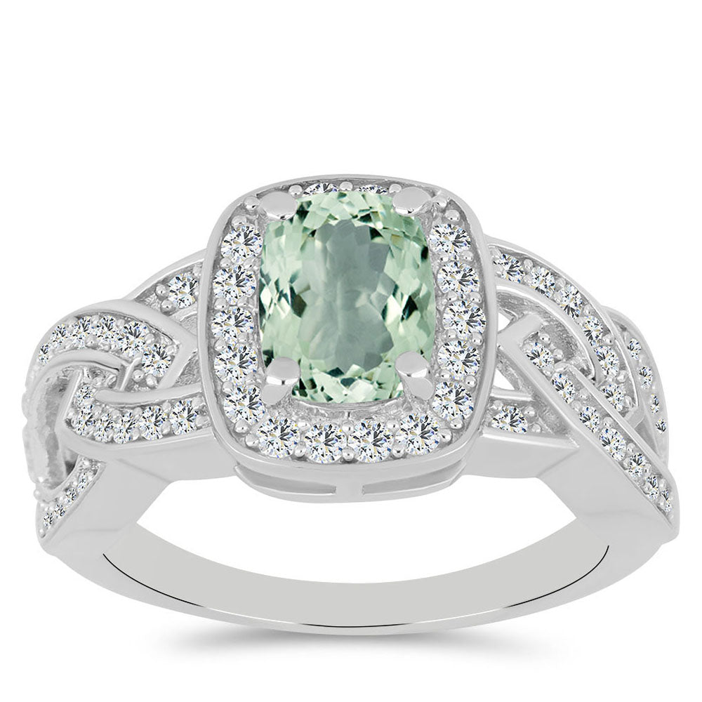 Inel din Argint 925 ( 3.72 grame ) cu Ametist Verde și Topaz Alb 1.99 Carate