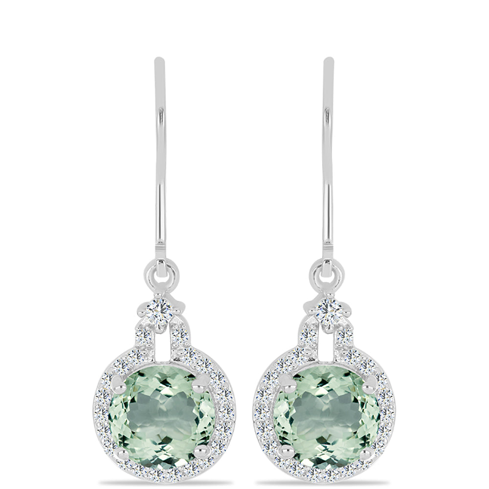 Cercei din Argint 925 ( 3.18 grame ) cu Ametist Verde și Topaz Alb 4.04 Carate 1 