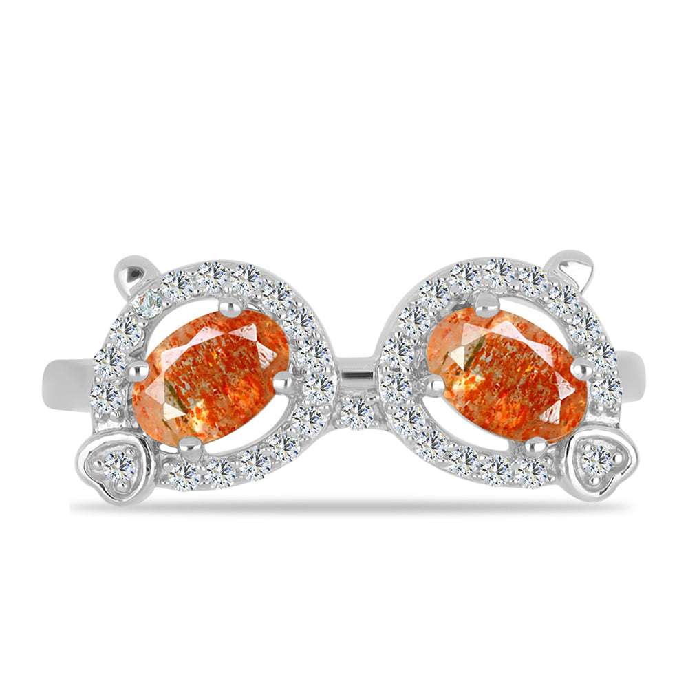 Inel din Argint 925 ( 2.8 grame ) cu Piatra Soarelui Oregon și Topaz Alb 1.14 Carate 1 
