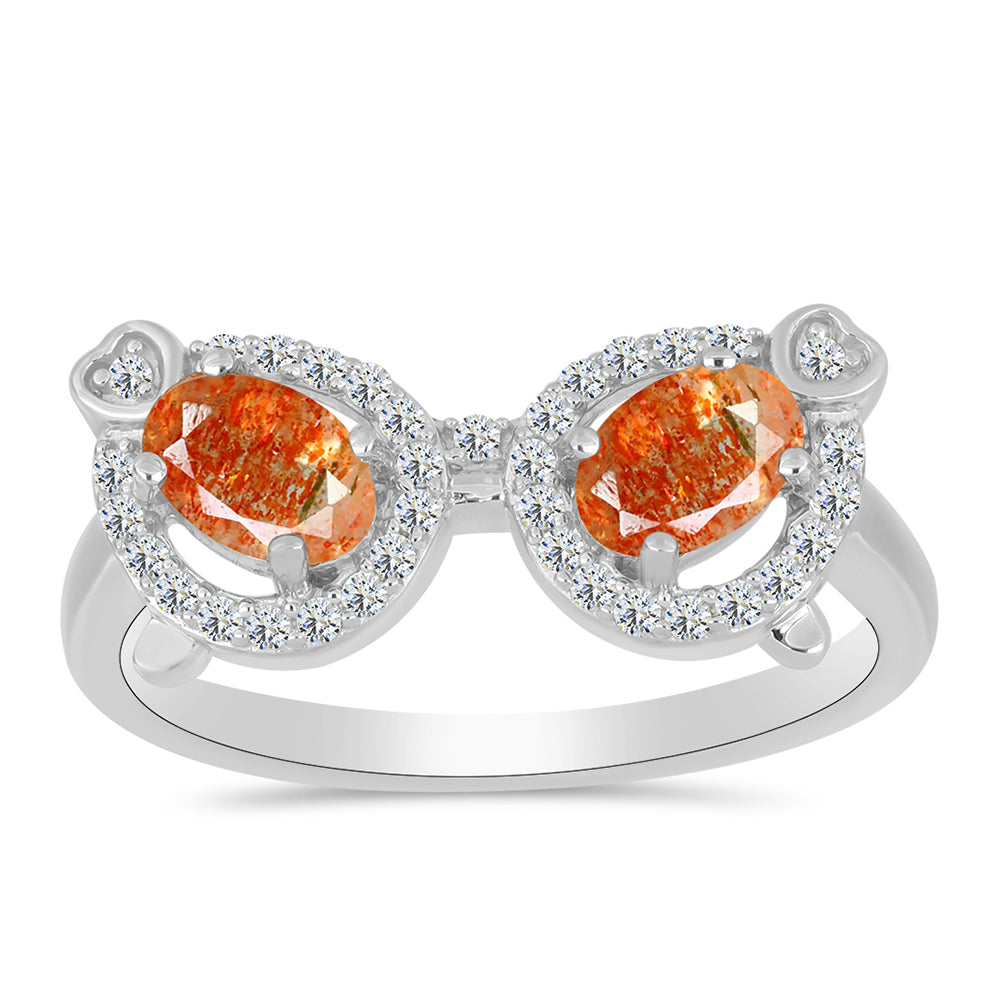 Inel din Argint 925 ( 2.8 grame ) cu Piatra Soarelui Oregon și Topaz Alb 1.14 Carate 3 